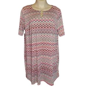 Pink & Black Zip Zag Gold Loop Keyhole Dress Plus 3x Tacera Textured